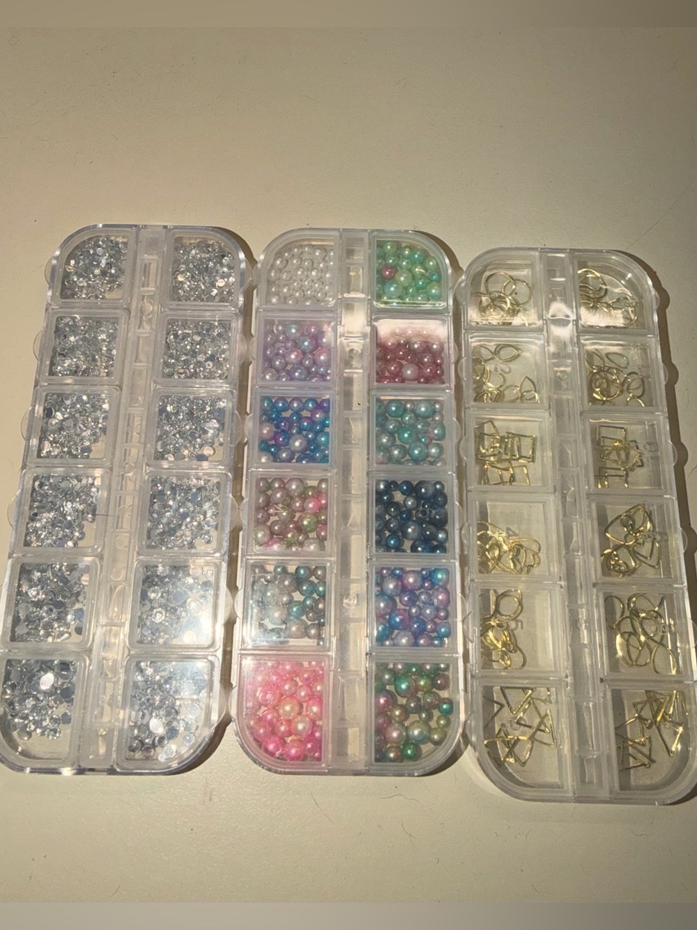 Accessorize Multi-Color Pearl Bead, Clear Rhinestone & Gold Accent Nail Set